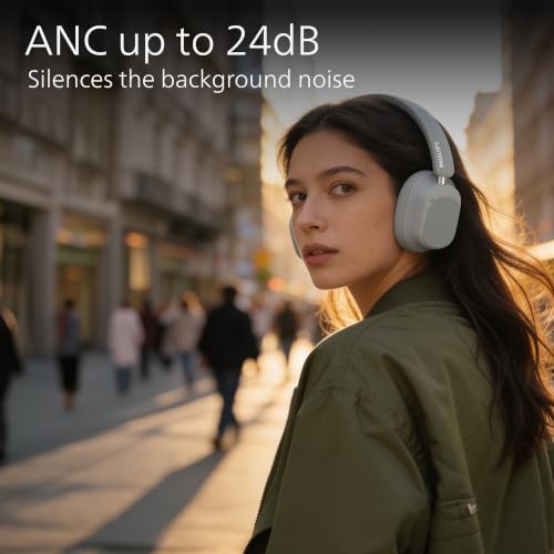 Image of PHILIPS TAH6550 Bluetooth Wireless Over-Ear Headphones with 3 Mics, 60 Hours Battery Life, 40mm Drivers, Bluetooth 5.3, Dual Pairing, USB-C Charging, AUX Connectivity, Silk Beige
