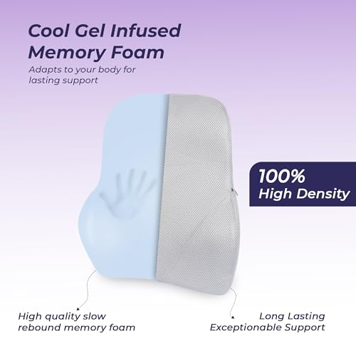 Image of Billebon Car Seat Back Support Cushion| Gel Infused Memory Foam Backrest Lumbar Support Cushion for Comfortable Long Drive & Back Pain Relief| Pack of 2| Grey| Ergonomic Support | Travel Office