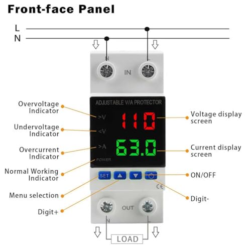 Protecteur de tension rail DIN réglable 1-63A lot de 2