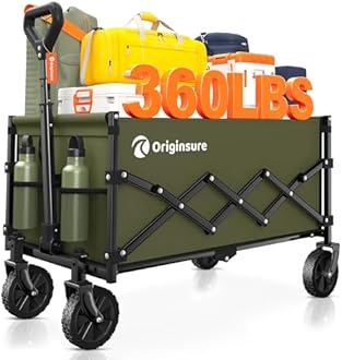Originsure Collapsible Wagon Cart Foldable - Lightweight Portable Heavy Duty Folding Beach Wagons with Wheels - Outdoor Utility Carts for Grocery, Camping, Shopping, Sports with Large Capacity - Green