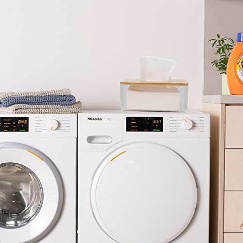 Tissue Holder, Facial Tissue Dispenser Box With Bamboo Wood Lid, Transparent Container, Modern Minimalist Design. Napkin Organizer For Bathroom, Bedroom, Living Room (Large) #TOP5