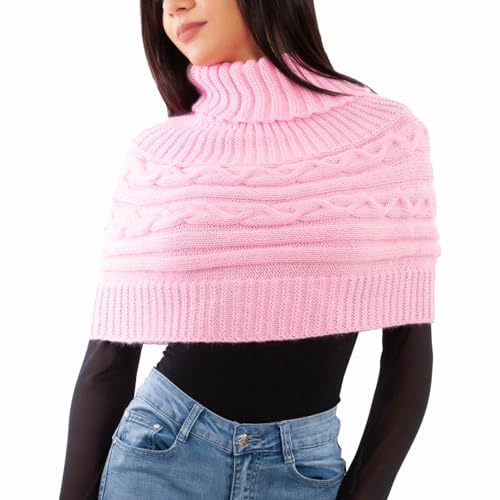 Poncho bolero campana con cuello bufanda tricot para evitar el frio invernal