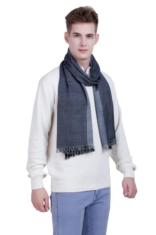 Men's stole/scarf Colour- Dark Blue & Grey stylish 100% soft viscose ethnic scarves pack of 1 ST-07-image-0