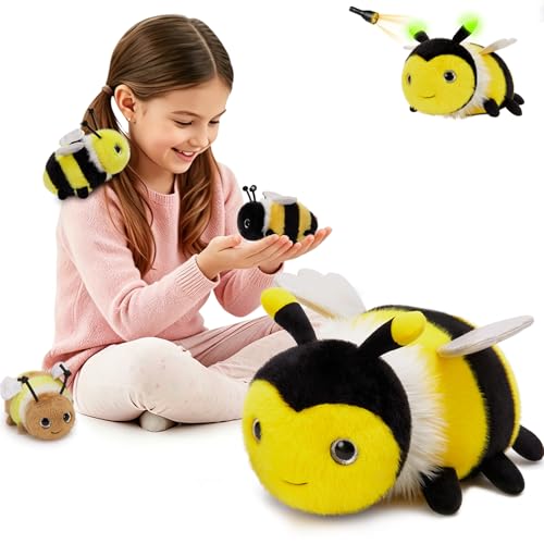 MorisMos 4Pcs Bee Stuffed Animal Set with 3 Babies Inside, 15 Inch