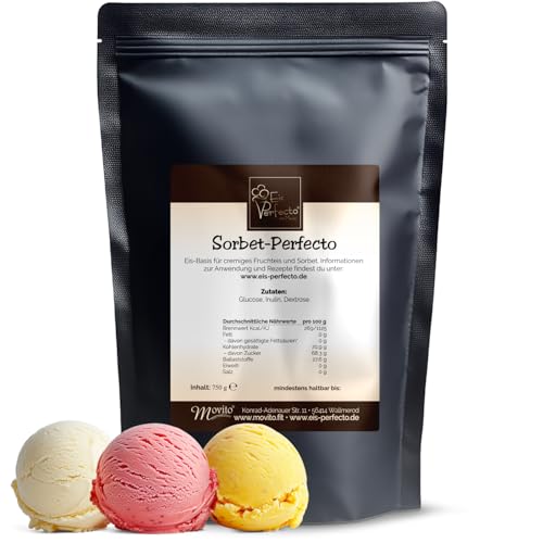 Sorbet Perfecto Eispulver │für besonders cremiges und leckeres selbstgemachtes Sorbet │Ohne künstliche Konservierungsstoffe keine Chemie│Vegan │ Inhalt 750 g