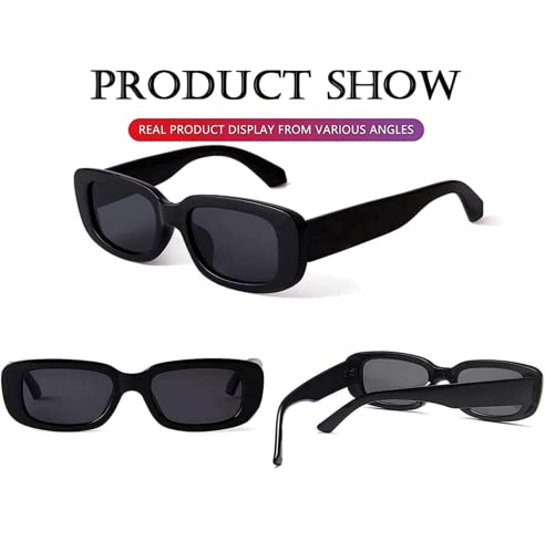 Image of Retro Rectangle Sunglasses for Women & Men | UV400 Protection | Trendy Thick Frame Fashion Eyewear | Lightweight Casual Shades | Black & White Combo Pack