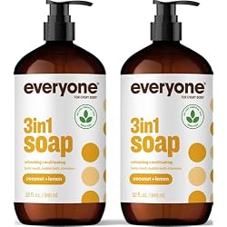 Everyone 3-in-1 Soap Body Wash Bubble Bath Shampoo Coconut Lemon 32oz 2pk | Natural essential oil formula | body wash | shampoo | bubble bath in one | coconut lemon scent | bulk value 2-pack