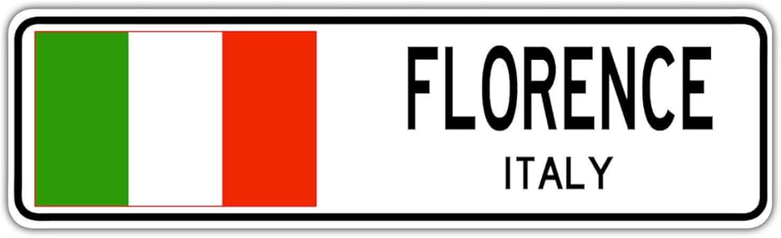 Yelacecca Florence Italy Street Sign Italian Flag City Country Road Wall Gift Street Sign 4x16 inches