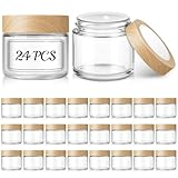 Bumobum Tarros pequeños de vidrio de 2 onzas con tapas de plástico de grano de madera, recipientes redondos vacíos de 60 ml