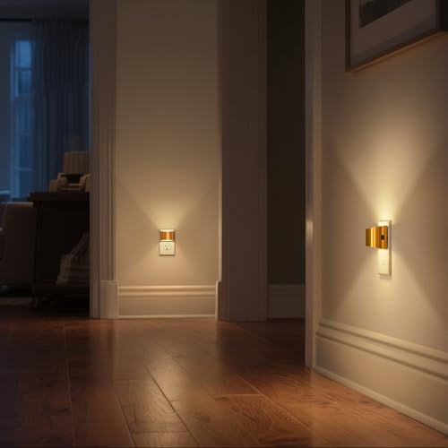 Image of DORESshop LED Night Light[2 Pack], Golden Night Lights Plug into Wall, 3 Level Brightness Adjustable Plug in Night Light, Dusk to Dawn Sensor, Nightlights for Adults, Bedroom, Bathroom, Hallway, 3000K