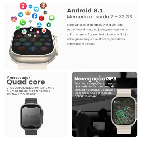 Relógio Inteligente com Suporte para 5G, Videochamadas e Conectividade Avançada ultra ia3 7 Pulseira