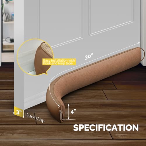 Image of fowong Door Draft Stopper for Bottom of Door 30 Inch Weighted Noise Stopper Soundproof Draft Blocker, Brown