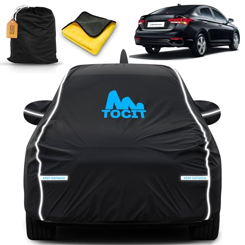 Image of Verna Waterproof Long Life Car Cover with Safety Glow Reflective Strap, Premium Stretchable Velvet Velour Fabric, Machine Washable, Tri-Stitch Custom Fit with Mirror & Antenna Pocket