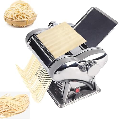 Stainless Steel Electric Pasta Maker - Noodle & Spaghetti Machine with 2 Blades, 9 Thickness Settings for Fresh Homemade Pasta, Easy to Use & Clean