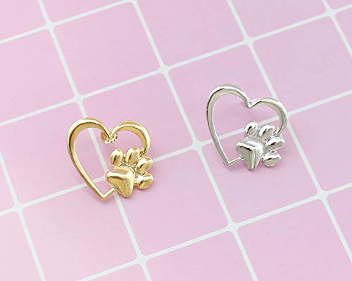 Broche en forme de cœur avec patte de chien en émail