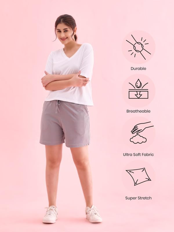 Image of GO COLORS Women Solid Mid Rise Relaxed Fit Casual Shorts
