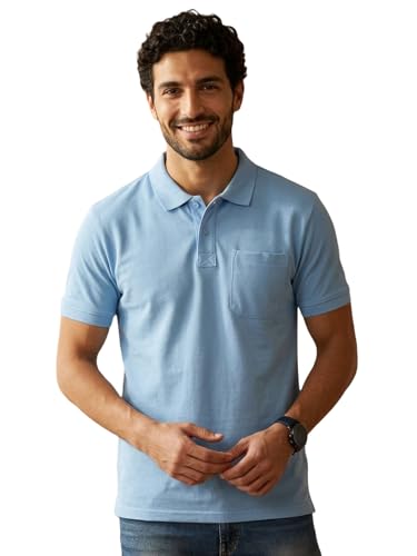 Image of Lux Cozi Men's T-Shirt with Chest Pocket | Polo T-Shirt for Man | Plain Casual Stylish | Half Sleeve| Cotton Blend Collar Polo T-Shirts for Men