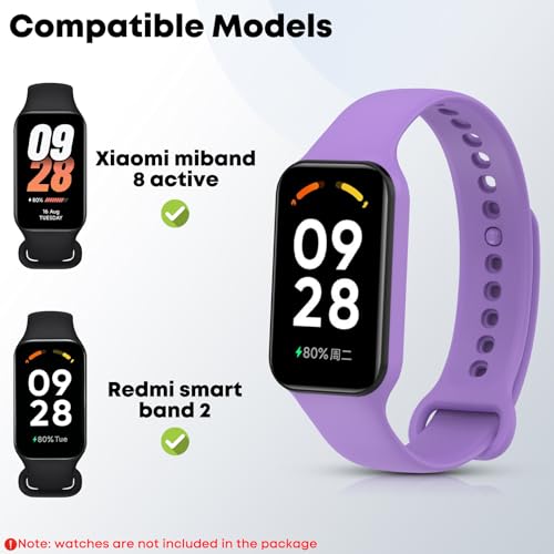 CHULN 5 Pièces Bracelet Compatible avec Xiaomi Smart Band 8 Active et Redmi Smart Band 2, Bracelets de Remplacement Souple Silicone Sport Réglable pour Xiaomi Smart Band 8 Active. – Image 4