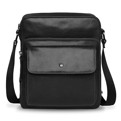 Bolso bandolera de cuero bugatti grande negro: soluciona el desorden con estilo masculino