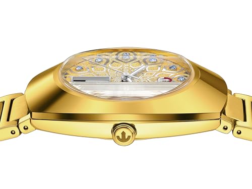 Rado - DiaStar Original Automatic - Men - Swiss Watch - Ultra-Shiny Yellow Gold couloured Ceramos and PVD Coated Stainless-Steel Case - Sapphire Crystal and 11 Light Blue Cubic Zirconia on a diamond powder decoration - 80 hours of Power reserve - Automatic - 38 mm - Water Resistant down to 100 M3