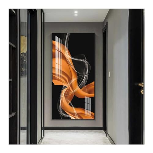 Toile de peinture abstraite dorée et orange avec cadre 70x140cm pour décoration de salon