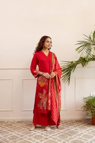 Image of ANNI Designer Women's Reyon Kurta Set | 3 Piece Ethnic Suit Set with Pant & Dupatta | Festive for Women | Cotton Kurta Sets for Woman | Festival Ethnic Dress | Suit Set for Womens