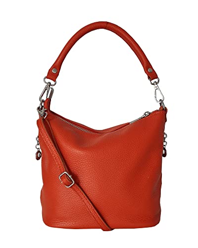 zarolo Damen Leder Tasche, Schultertasche klein, Italienische Umhängetasche mit Henkel, Beuteltasche Leder, Lederbeutel Z20020 Italienische Handarbeit