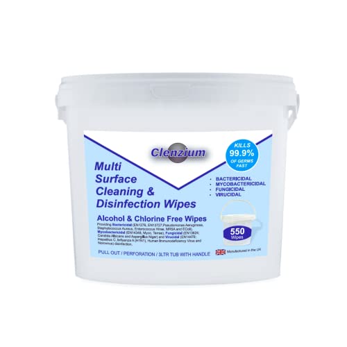 Antibacterial Wipes - 550 All Purpose Wipes for Cleaning, Surface Wipes - Alcohol & Chlorine Free Wet Wipes - Cleaning Wipes – 3 Litre (L) Tub, With Handle