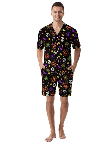 Men Pajamas Sets Short Sleeve Sleepwear Button-Down PJs Sets Two-Pieces Loungewear with Pockets3