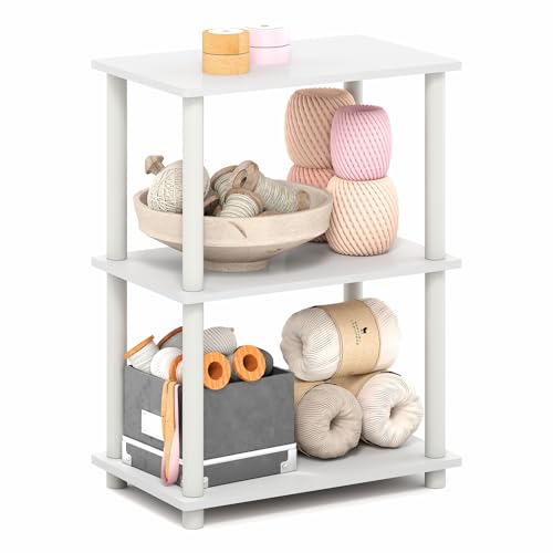 Image of Furinno Turn-N-Tube Storage Shelves, 3-Tier Book Shelf, Corner Shelf, Toolless Open Shelves, for Organization and Storage, Living Room, Garage, Home Office, White