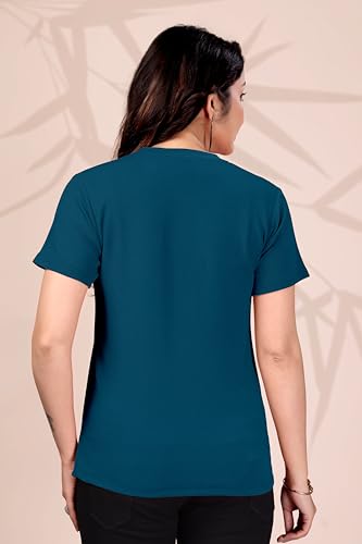 Image of Women Round Neck Printed Cotton Blend Regular Fit T-Shirt