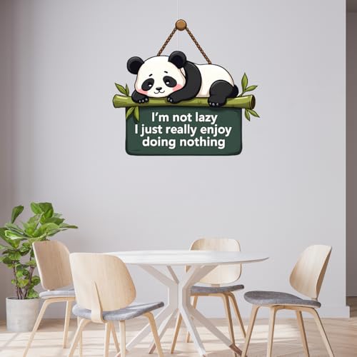 Image of GiftOday Lazy Panda Printed Wooden Wall Hanging with Quotes for Home Decor | Office | Gifts | Living Room | Bedroom | Wooden Decorative Items | Modern Painting | Artworks Decoration (18 x 30 CM)