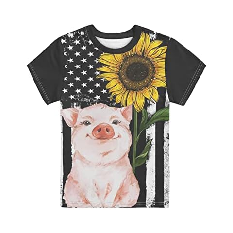 Dolyues Sunflower Pig American Flag T-Shirt Cover