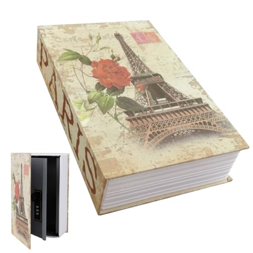 DAJASD Coffre-fort livre avec serrure à combinaison - Boîte de rangement verrouillable - 24 x 15,5 x 5,5 cm - Pour argent, bijoux, objets de valeur, bureau, maison - Rose Diary Paris