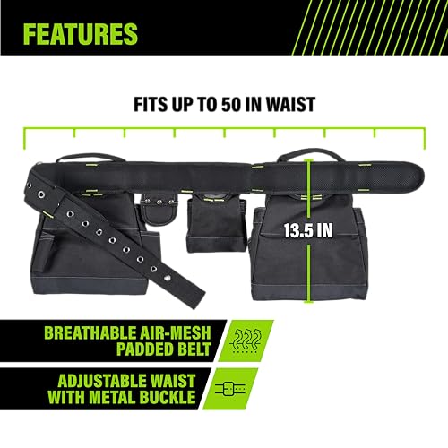 AWP Tool Belt, Tool Rig, Durable Premium Utility Belt Organizer for Men and Women, Made for Utility Work, Electrician Use, Mechanic Work and More, L-699-P-3