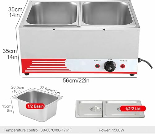 Image of Electric Plates Buffet Steam Buffet, Commercial 1500W Stainless Steel Chafing Dishes Table Steamer Soup, with Lids, Drain Tap, for Restaurants ~ /