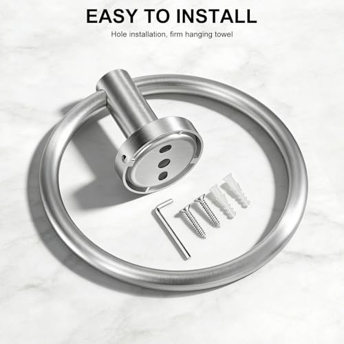 Image of SetSail Towel Holder for Bathroom Wall Silver Towel Ring Stainless Steel Hand Towel Holder Heavy Duty Towel Hanger for Bath, Kitchen Drill Hole, 2 Pack