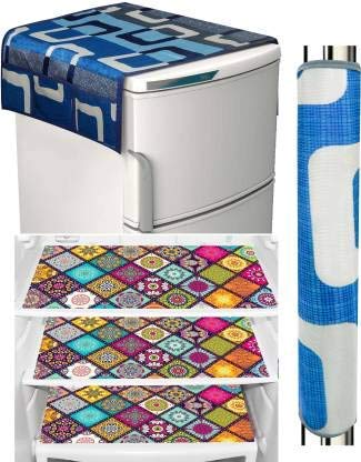 MANUFACTORY Decorative Kitchen Combo Fridge Top Cover (21 X 39 Inches), Fridge Handle Covers (12 X 6 Inches)+ 4 Fridge Mats (11 X 17 Inches), 6 Piece Set (Fridge Combo 75)