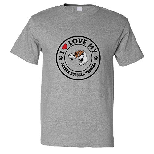 Custom Funny Graphic T Shirts for Men I Love My Parson Russell Terrier Dog #A Cotton Top Oxford Grey Design Only 3X Large