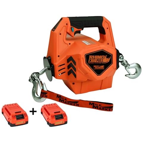 Mile Marker Rhino Pull 1000-24V Portable Electric Winch Battery Powered Winch 1/2 Ton (1000 lb) Electric Hoist Wire and Wireless Remote - Includes 2 Batteries (1 Bonus) and Accessories Cover