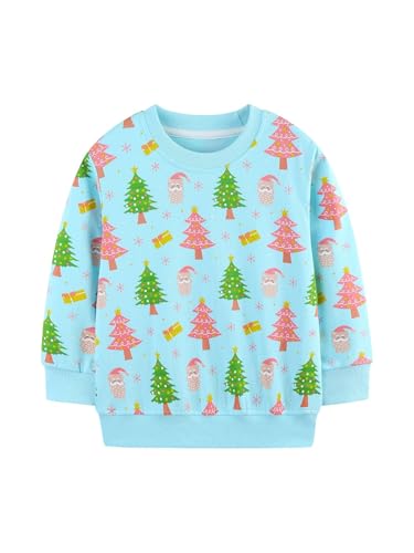 HILEELANG Girls Sweatshirts Cotton Blend Crewneck Pullover Tops Cute Crewneck Fall Winter Tops Clothes for Kids 2-7Y