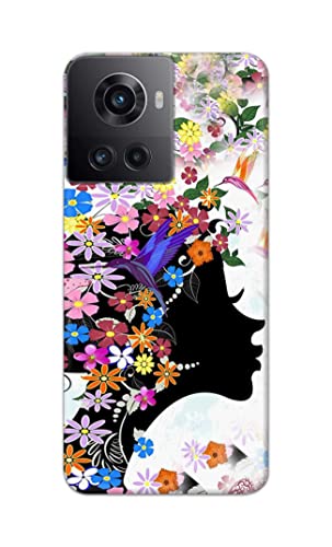 Image of Printed Hard Back Cover Case for OnePlus 10R 5G 80W | 150W Back Cover (Floral Hairstyle Girl) -1803