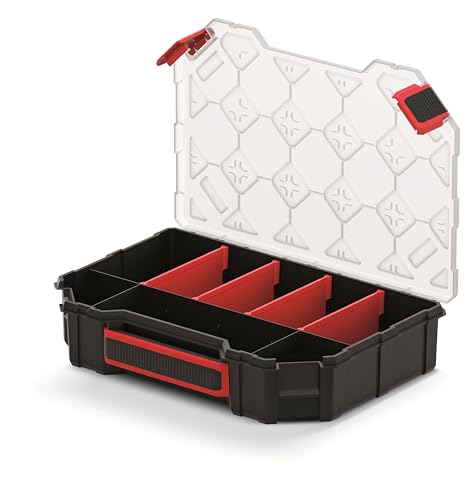 Mivos Boîte de rangement 12” pour accessoires et petites pièces - 284 x 195 x 60 mm - Boîte à vis avec 8 compartiments de rangement - Boîte de tri - Made in EU