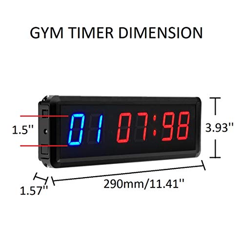Ledbrigym Gym Timer Clock Digital Interval Tabata Workouts Fitness Wall Small With Remote Home Garage Office Jujitsu School Referee Studio Church Service (Two Blue+Four Red 1.5") #TOP2