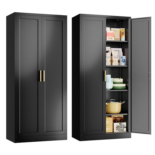 Image of Metal Kitchen Pantry Cabinet, 71 inchH x 28 inchW x 14 inchD Cabinet with 2 Doors and 4 Adjustable Shelves, Kitchen Pantry Storage Cabinet, Metal Pantry Cabinet for Kitchen, Dining Room, Living Room-Black