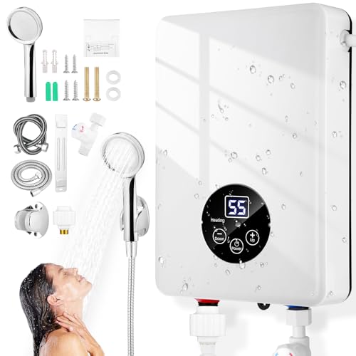 Consejos para Comprar Calentador Solar Walmart los más solicitados. 47 Calentador de Agua Electrico, 5KW Calentador de Agua Electrico Baño, Calentador de Agua Instantáneo con Rociador de Ducha, Pantalla Táctil de Ajuste Temp,Temperatura Ajustable