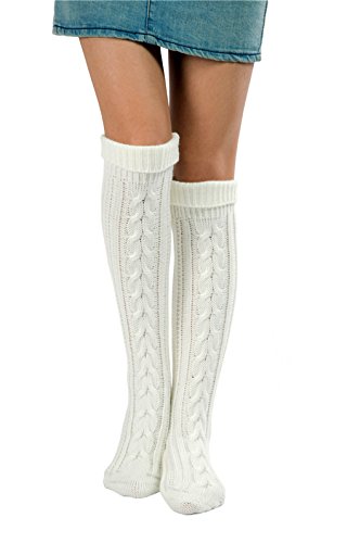 Leoparts Women's Cable Knit Thigh High Boot Socks Over Knee Winter Stockings Leg Warmers