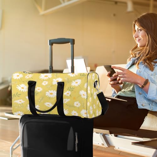 Daisy Travel Duffle Bag, Sports Gym Bags for Women Men, Carry On Weekender Overnight Bag, Spring Floral Workout Hospital Airplane Trips Bag 7
