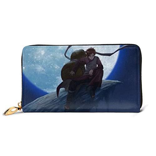 Preisvergleich Produktbild Naruto Gaara Echtleder-Geldbörse mit Reißverschluss, lange Clutch, Münzfach, Kartenpaket für Damen und Herren