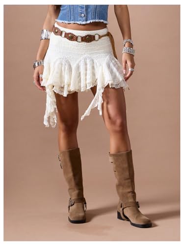 Verdusa Women's Y2k Boho Western Lace Ruffle Skirt Cowgirl Flowy Mini Skirts Festival Outfits4